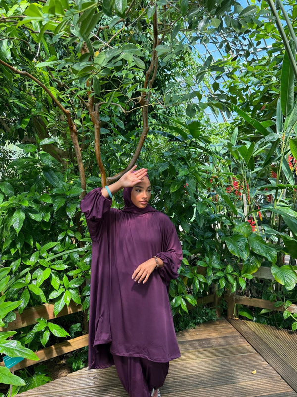 Ensemble de plage Houda Premium Prune + Hijab